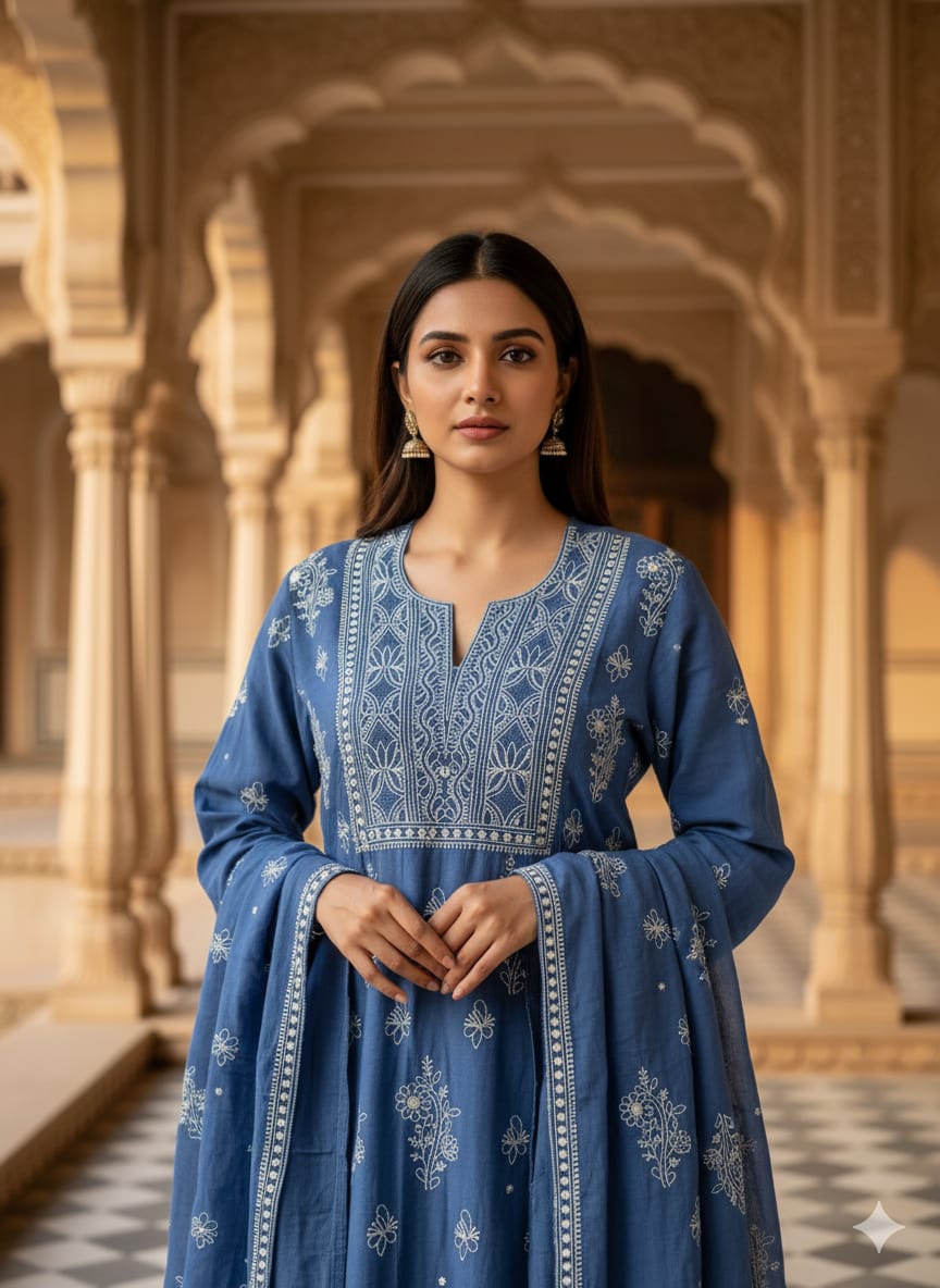Nakhre unstitched chikankari suit material