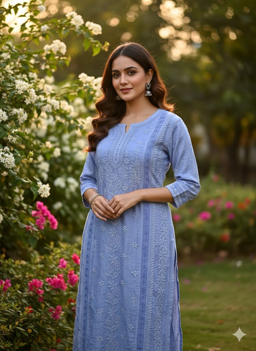 Blue garden chikankari kurti