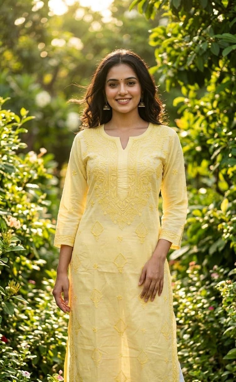 Butter yellow chikankari kurti