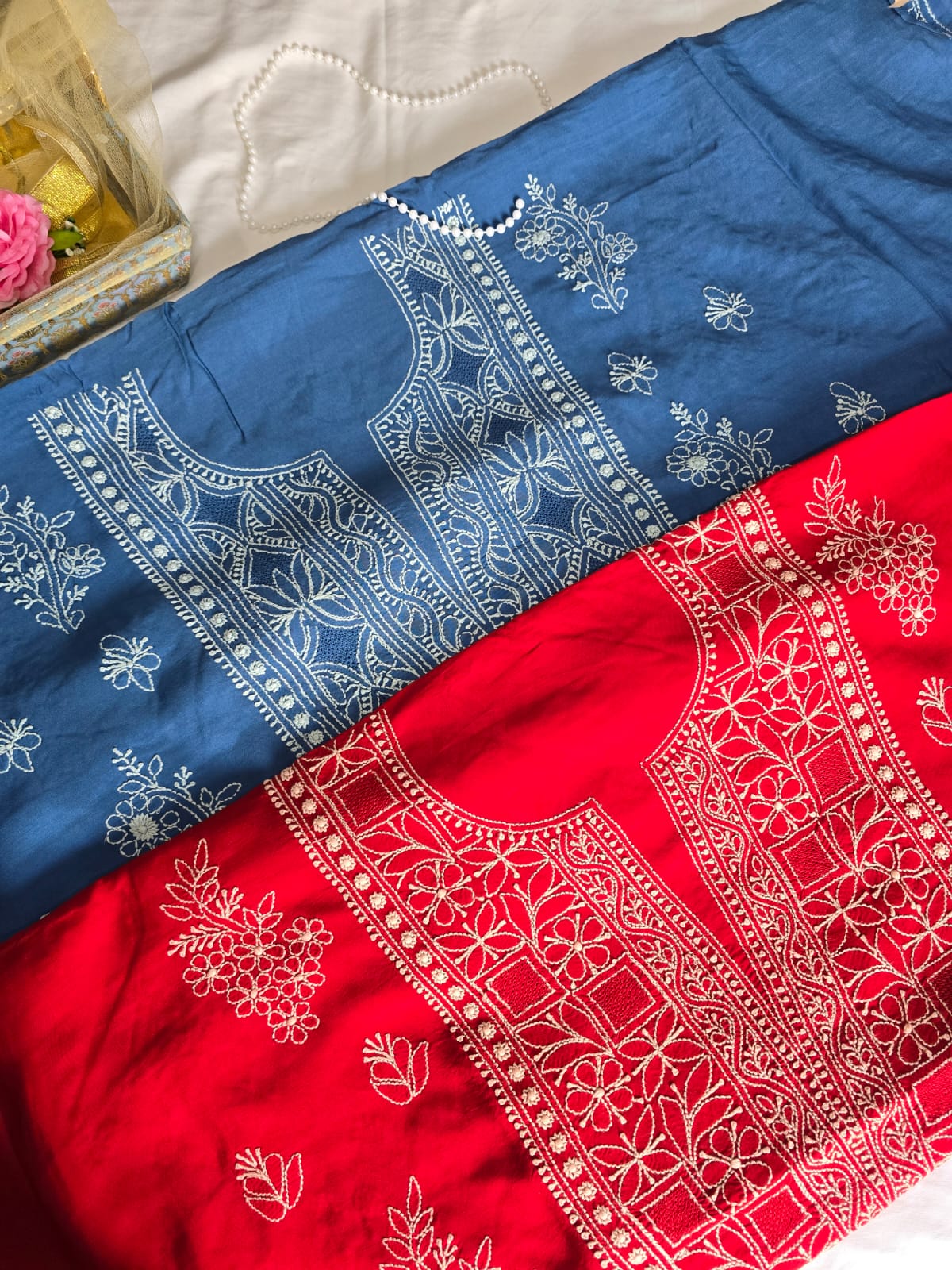 Chikankari fabric stack