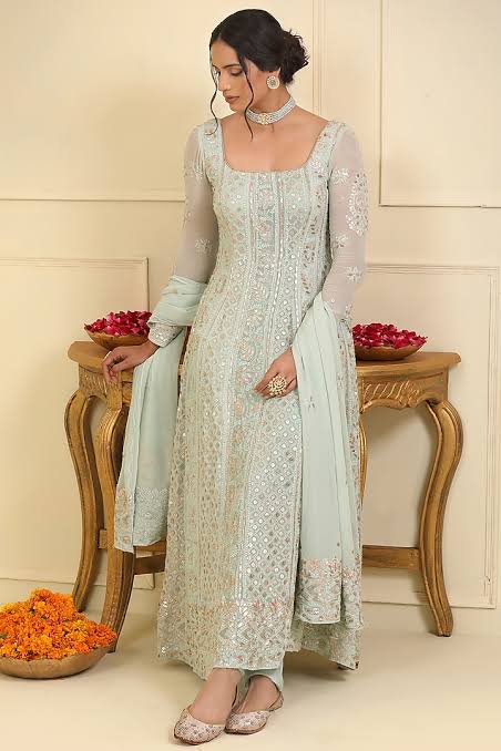 Mint Noor Chikankari Suit Set