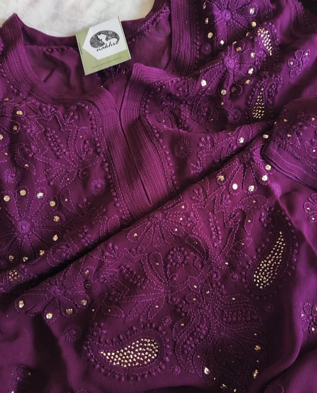 Purple premium chikankari detail